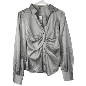 Miss Selfie Long Sleeve Blouse - Silver Grey